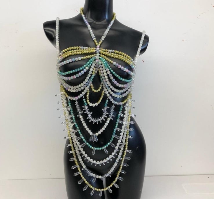 Handmade beaded crystal bra