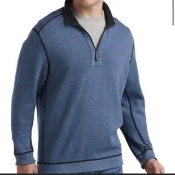 Tommy Bahama Reversible Quarter Zip Long Sleeve Sweater in Blue & Black