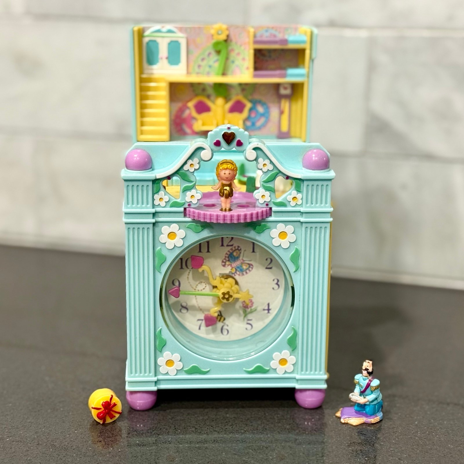 Vintage Polly Pocket 1991 Blue Funtime Clock Cinderella Duke Polly Princess Lot