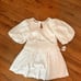 A Loves A White Crochet Balloon Sleeve Ruffle Mini Dress