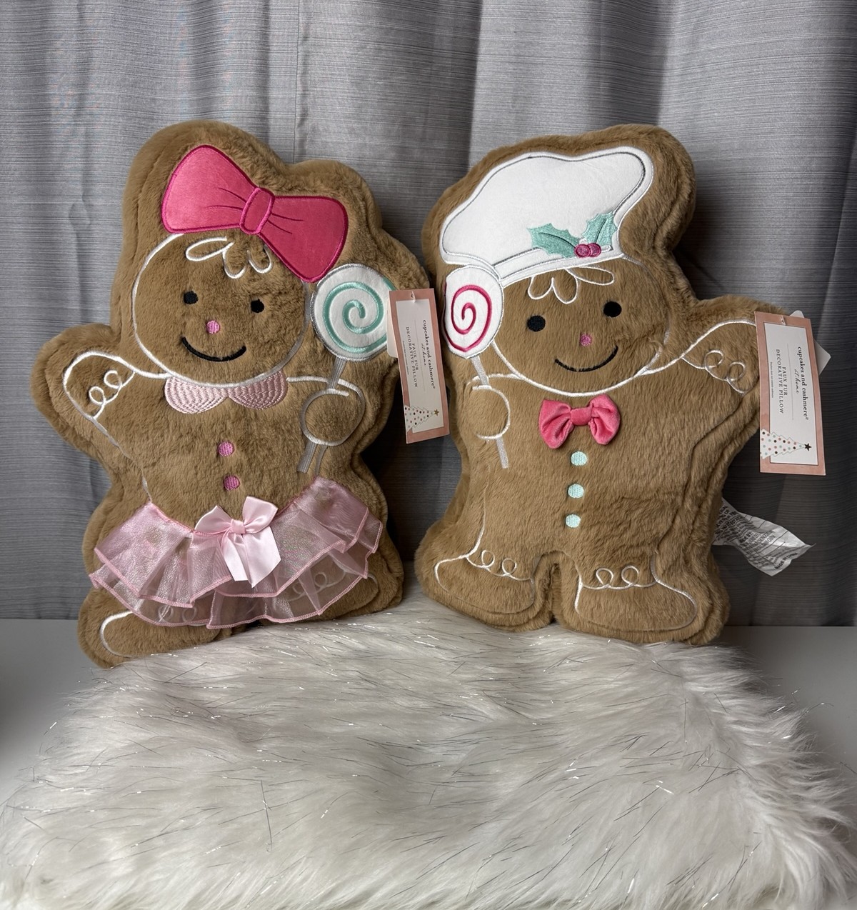 CUPCAKES AND CASHMERE 2PC girl and boy gingerbread decorative pillows