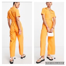Lola May belted wide leg jumpsuit in orange short sleeves size medium