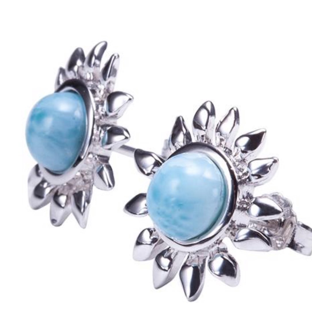 Sunflower with Larimar Inlay Post Earrin