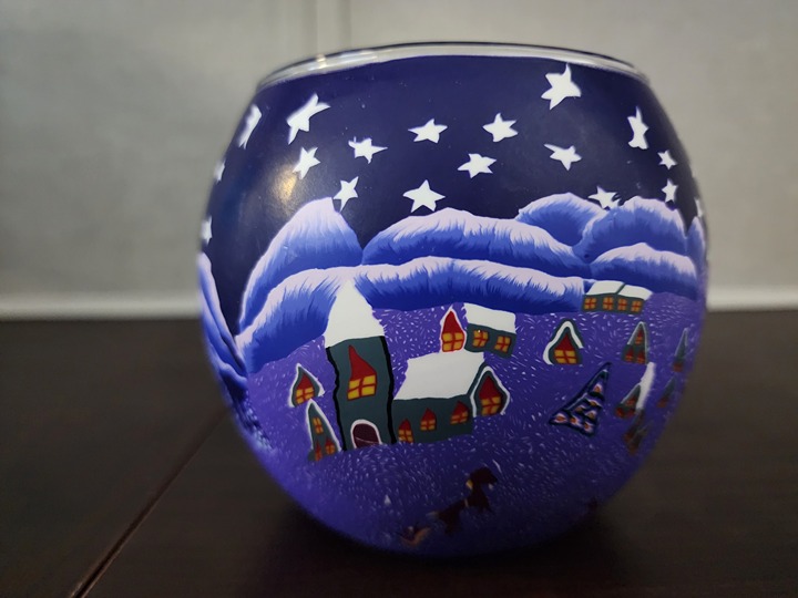 Leuchtglas SICHERHEITSHINWEIS Glass Candle Tea Light Holder City Scape