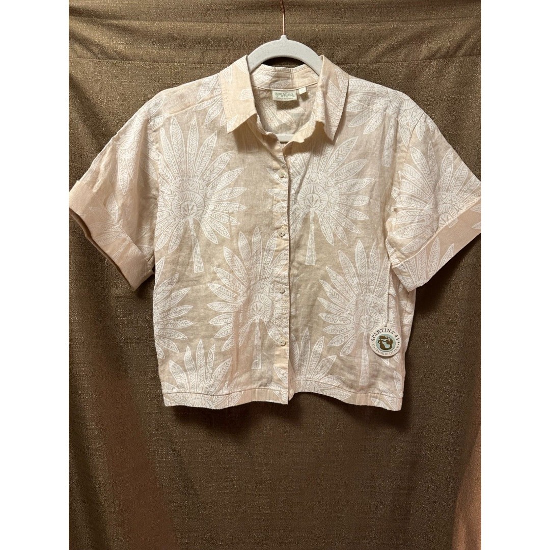 NWT Spartina 449 Kia Linen Shirt Callawassie Palmetta Tan Size Small