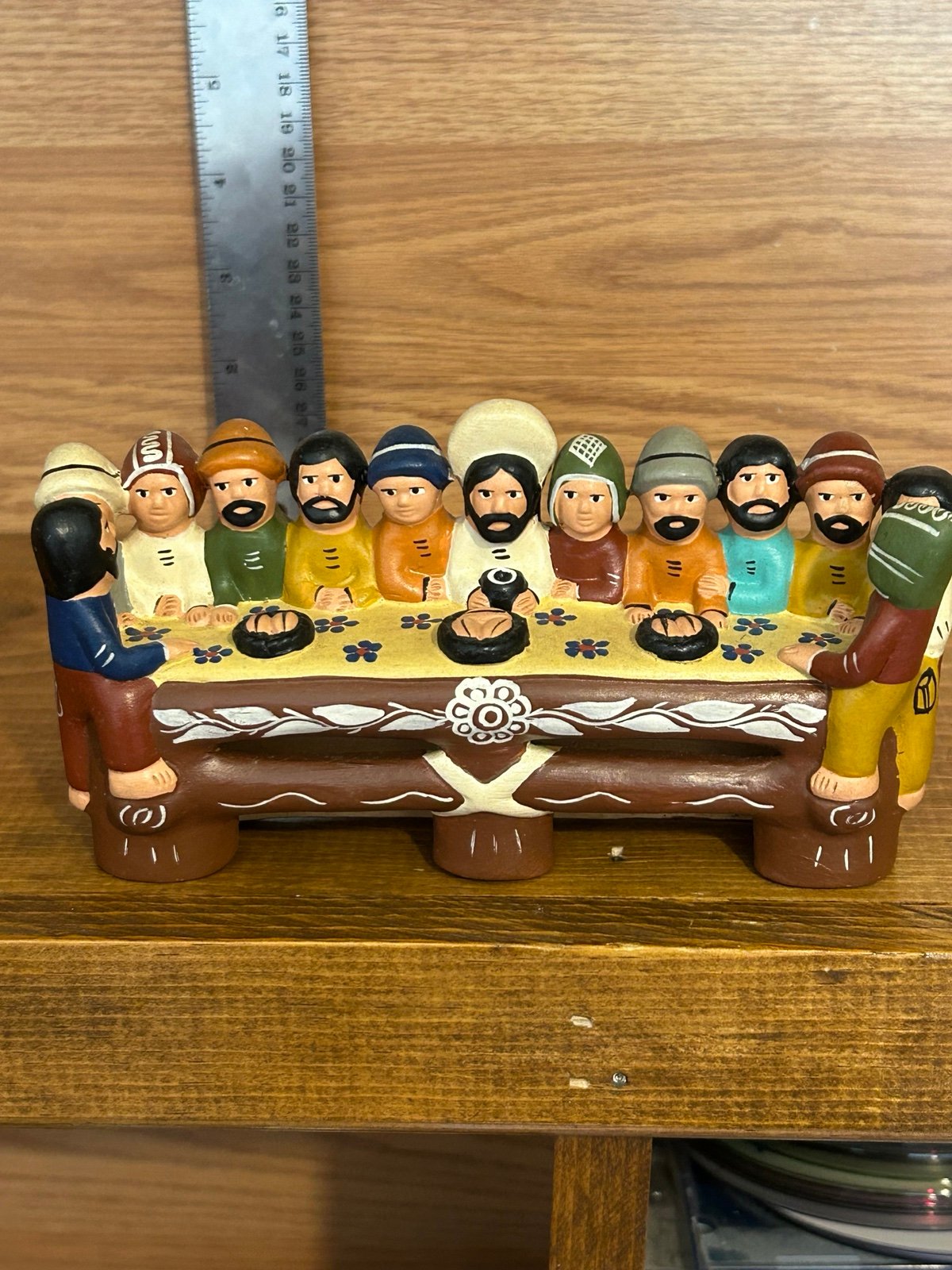 PERUVIAN art pottery LAST SUPPER painted terra cotta clay SCULPTURE vintage