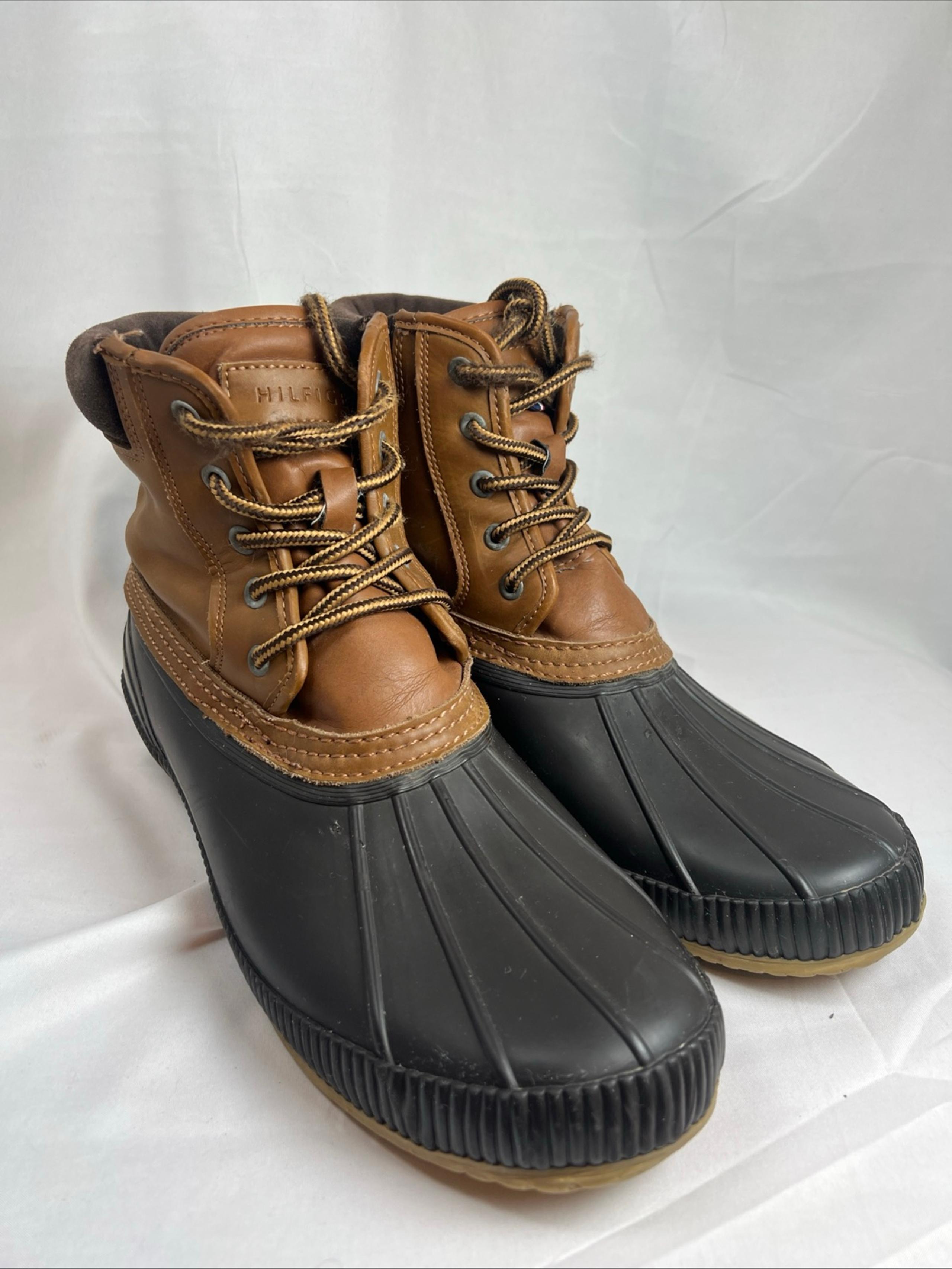 TOMMY HILFIGER Mens Brown Black Waterproof TMColins2 Round Duck Boots US Size 12