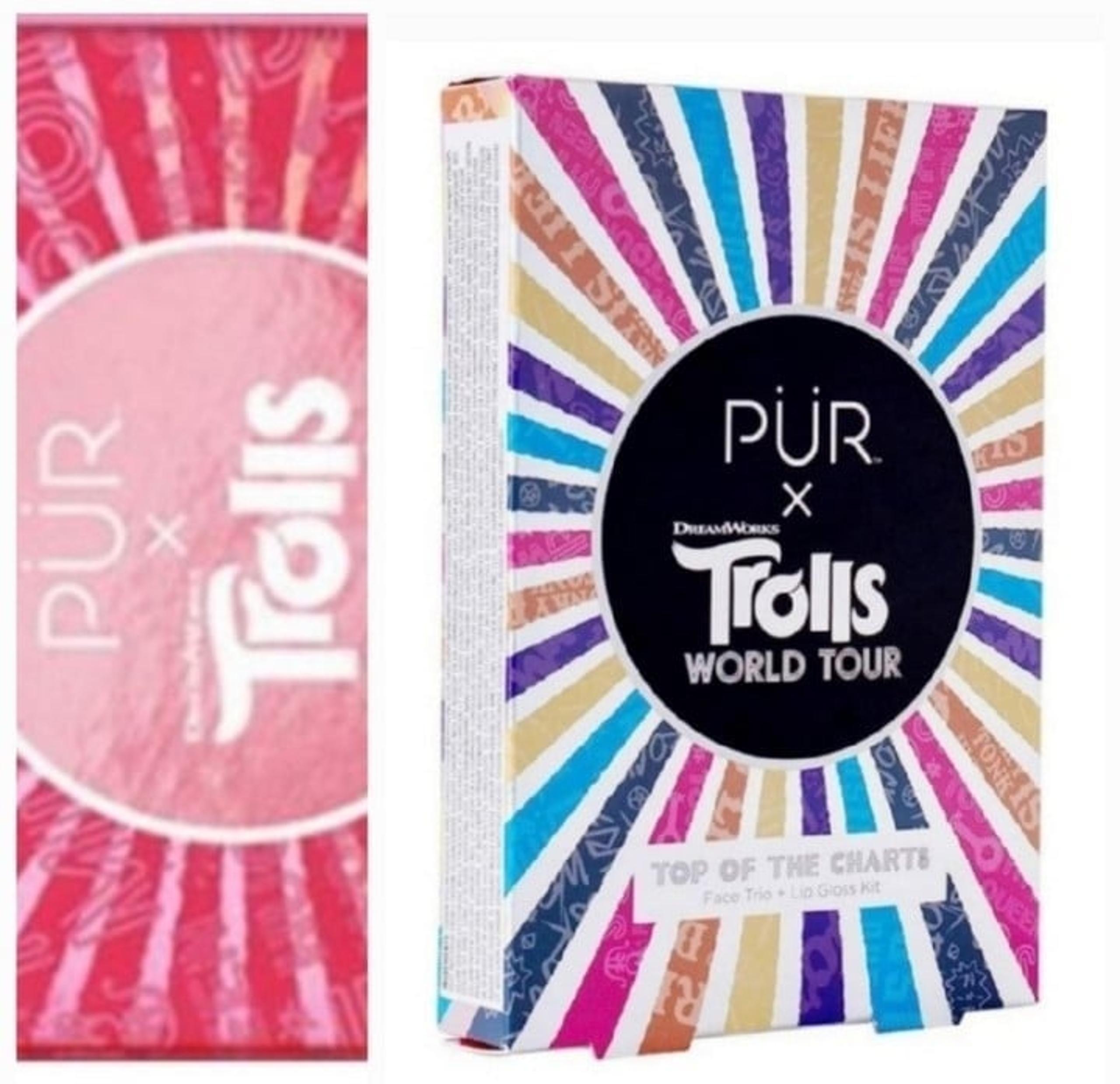 PUR Cosmetics X Trolls World Tour Top of the Charts Face Trio and Lip Gloss Kit