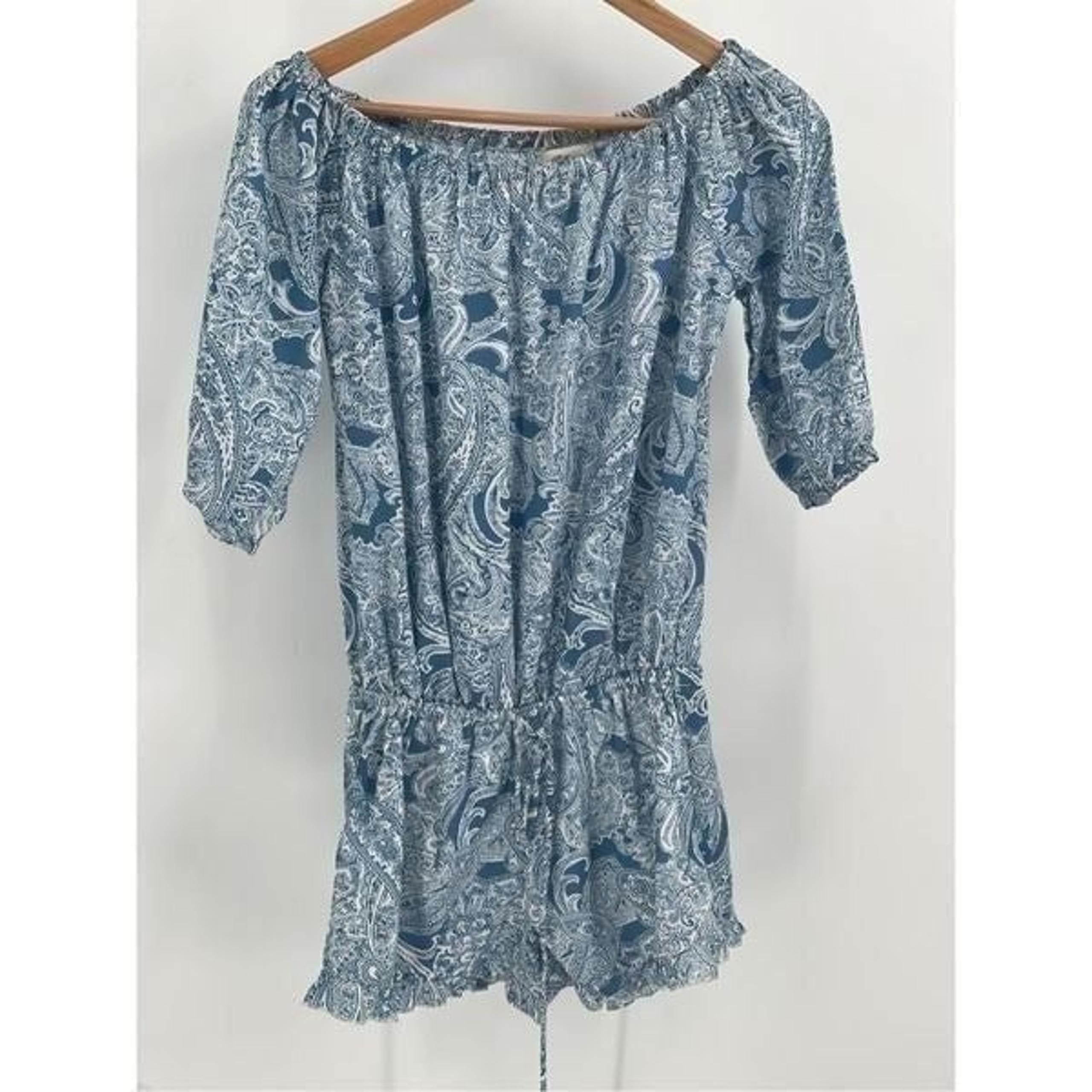 Elan Romper Jumpsuit Ruffle Shorts Women's Size Medium Blue White Floral