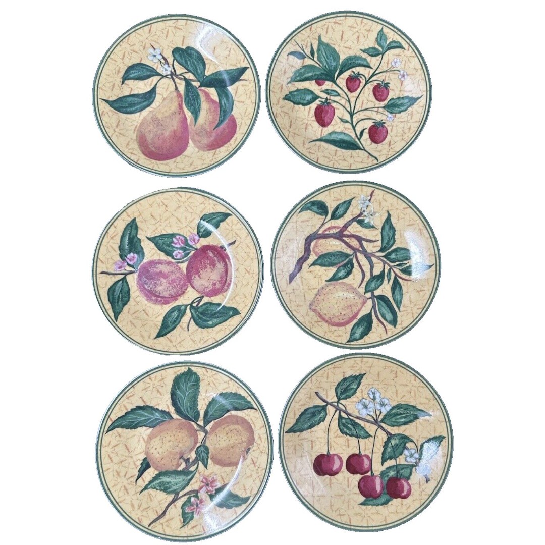 Phillippe Deshoulieres Limoges Kensington Fruit 6 Inch Canape Plates Set of 6