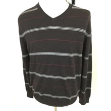 NWT Banana Republic Sweater Mens Merino Wool Navy V-Neck Striped Pullover Sz L