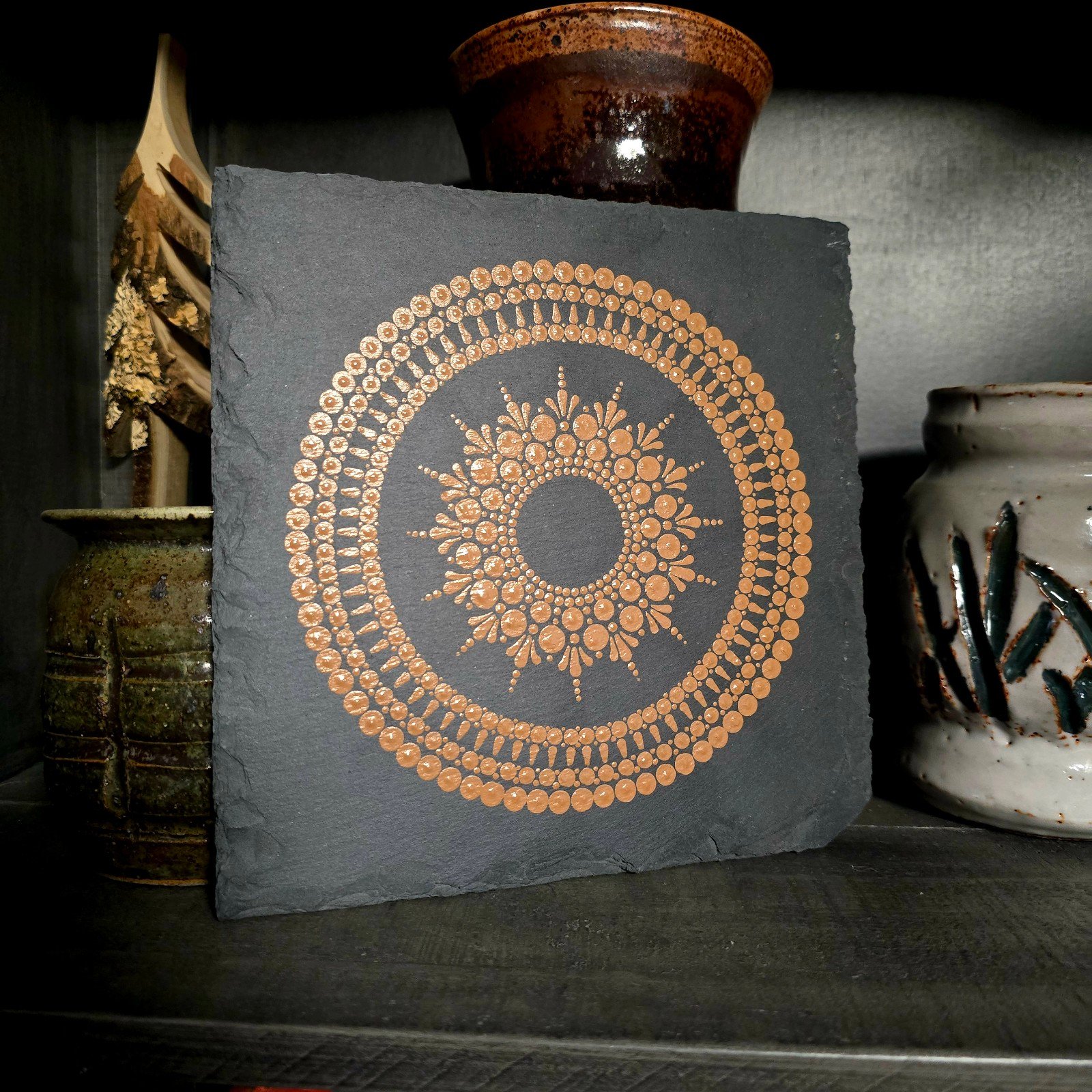 Original Hand-painted Mandala on Slate Tile 8x8