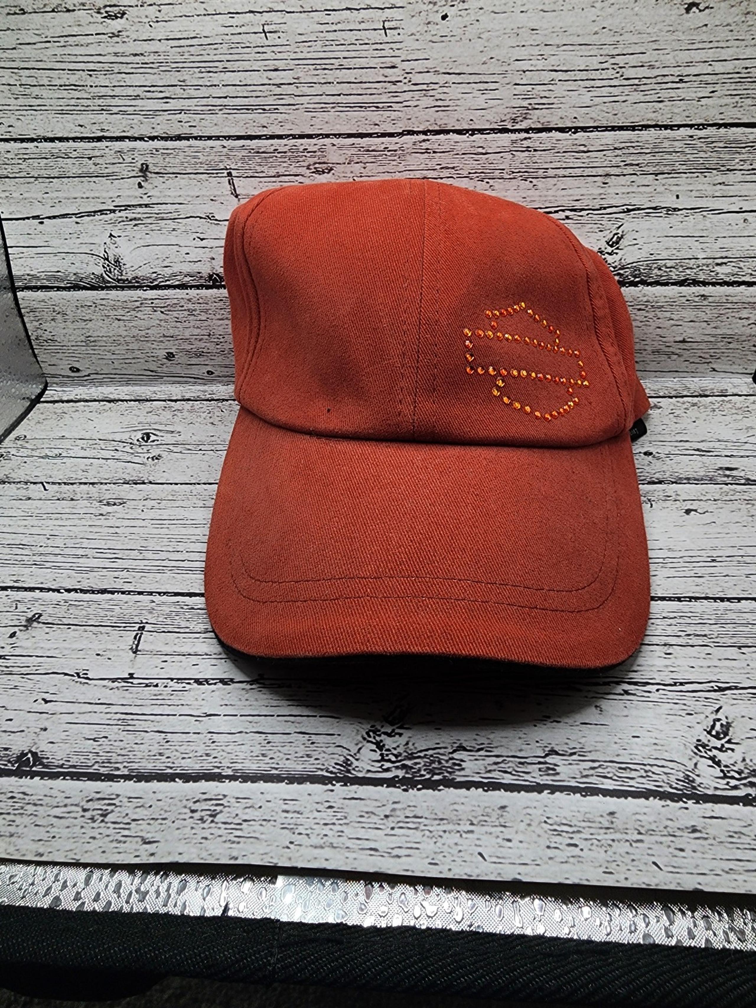 Harley Davidson Hat Womens Orange Strap Back Bling Bedazzled Embroidered Logo