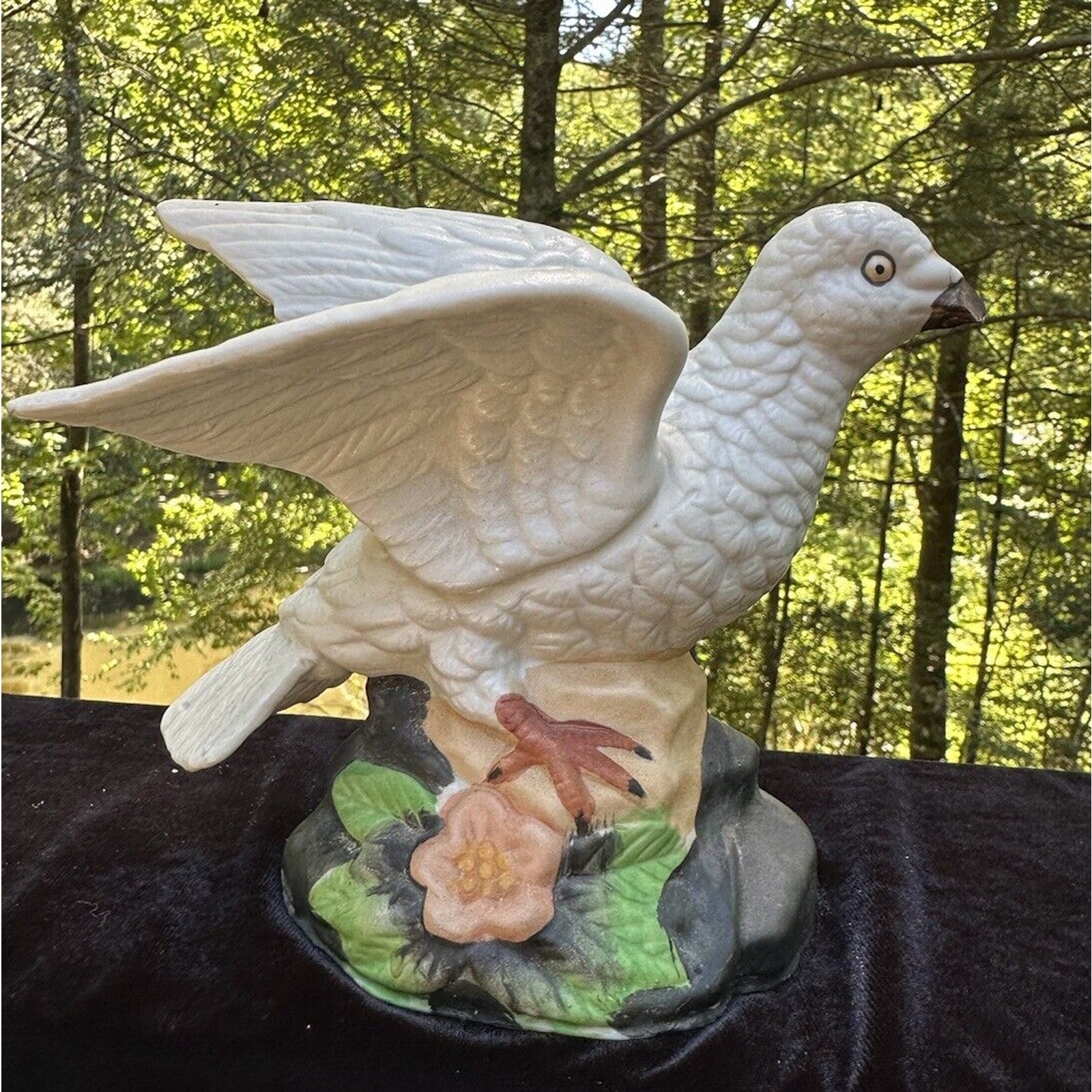 Lovely Vintage Dove Figurine White Fine Porcelain Floral Base Collectible -S37