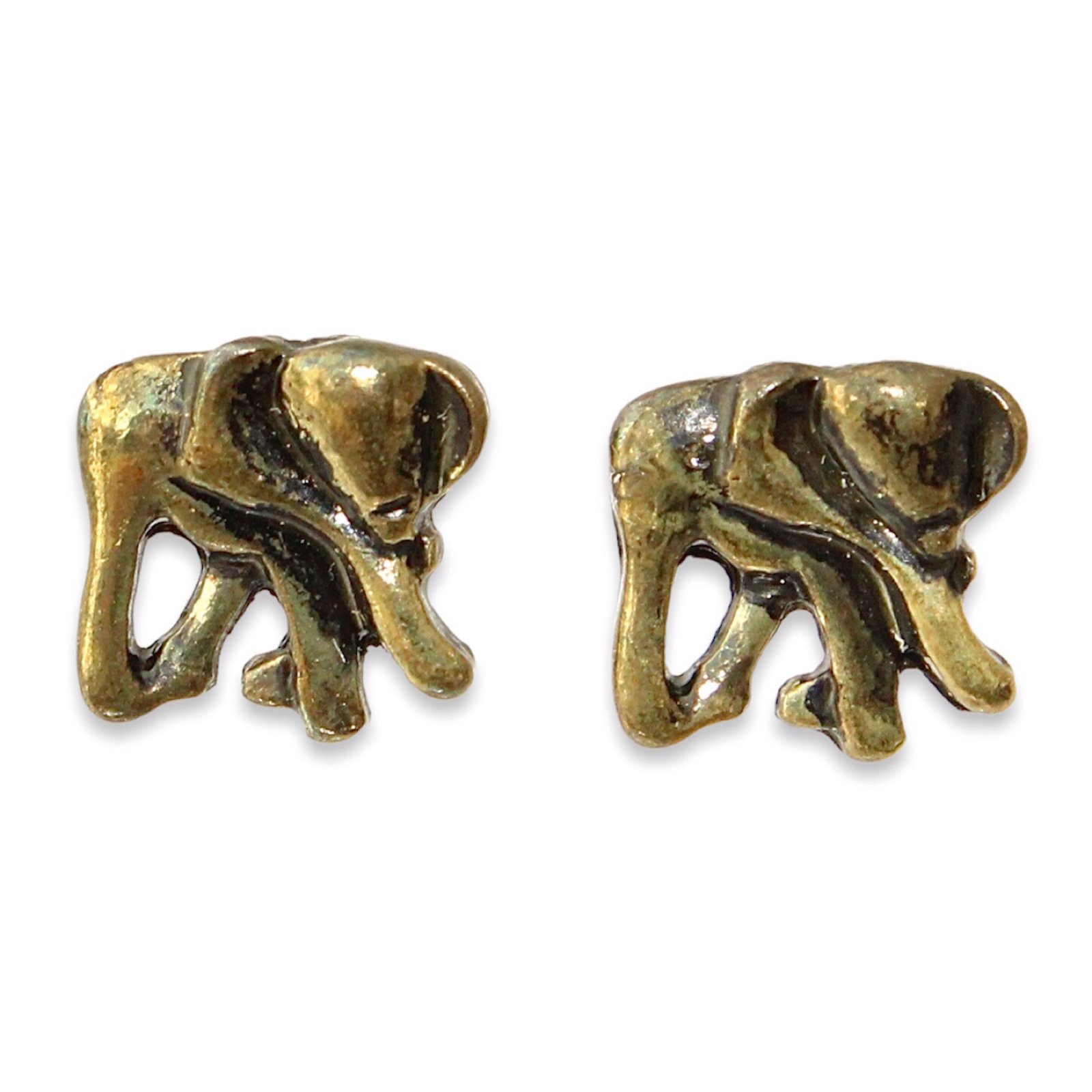 Vintage Bronze Elephant Stud Earrings Small Animal Studs Simple Minimalist