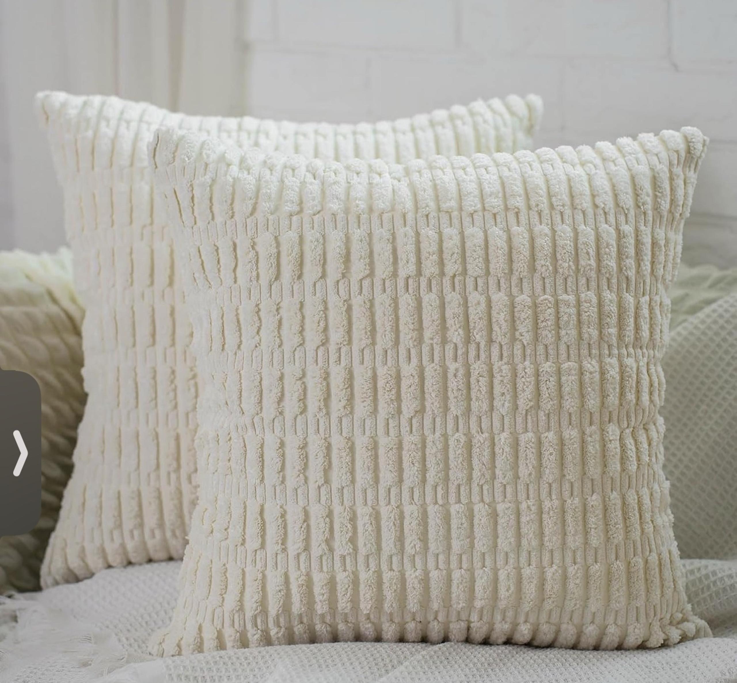 NWT set of 2 Corduroy Boho Cream White Throw Pillow Covers 24x24” - Boho Chic