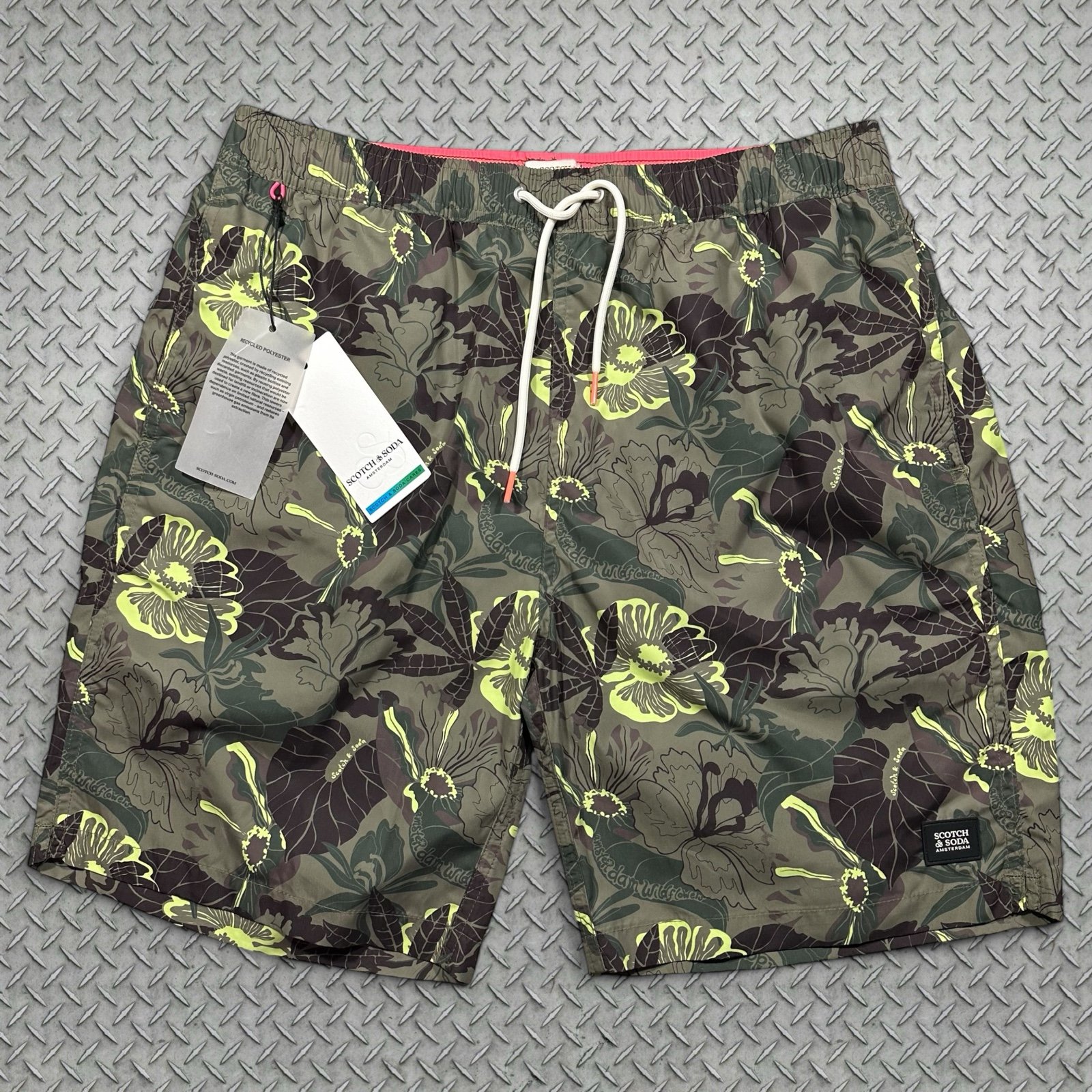 Scotch & Soda Jungle Floral Patterns Khaki Board Swim Shorts