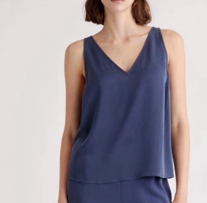 Quince 100% Washable Silk Pajama V-Neck indigo blue S