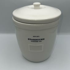 STARBUCKS 2002 Abbey Barista Coffee Canister Cookie Jar White Ceramic 64 Oz
