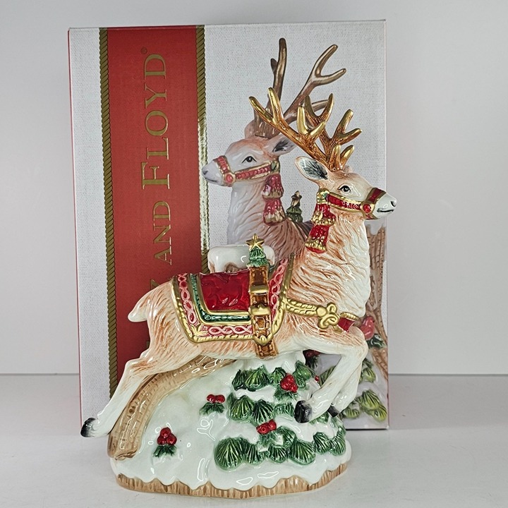 Fitz And Floyd Crimson Holiday Deer Candleholder Porcelain Christmas Decor