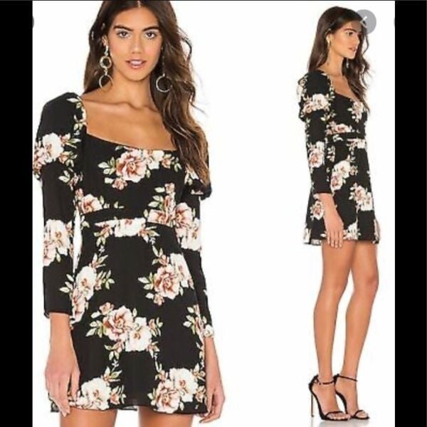 Likely Tara Floral Puff Sleeve Mini Dress Black