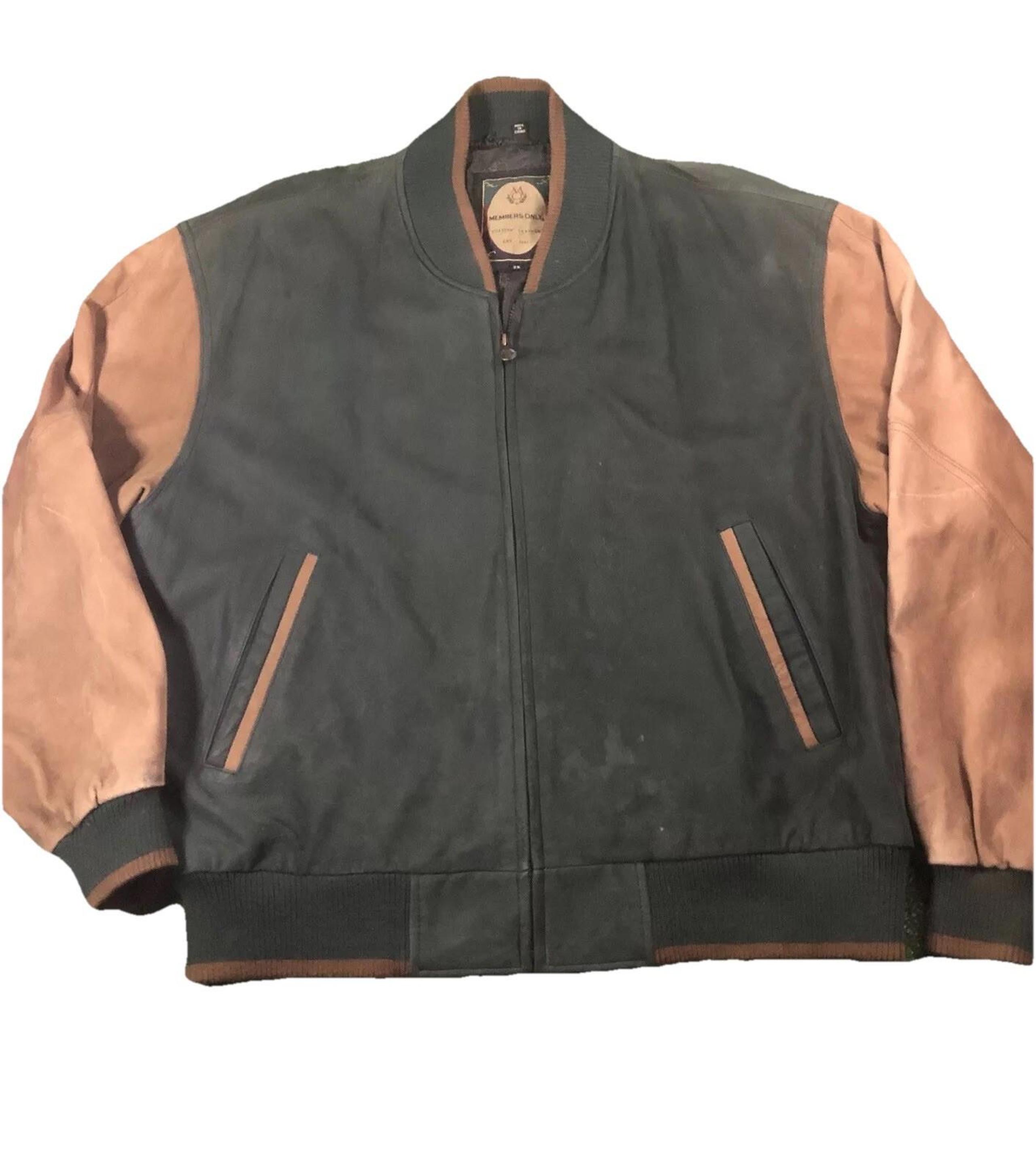 Vintage Members Only Leather Varsity Bomber Jacket Y2K Mens 2XL XXL