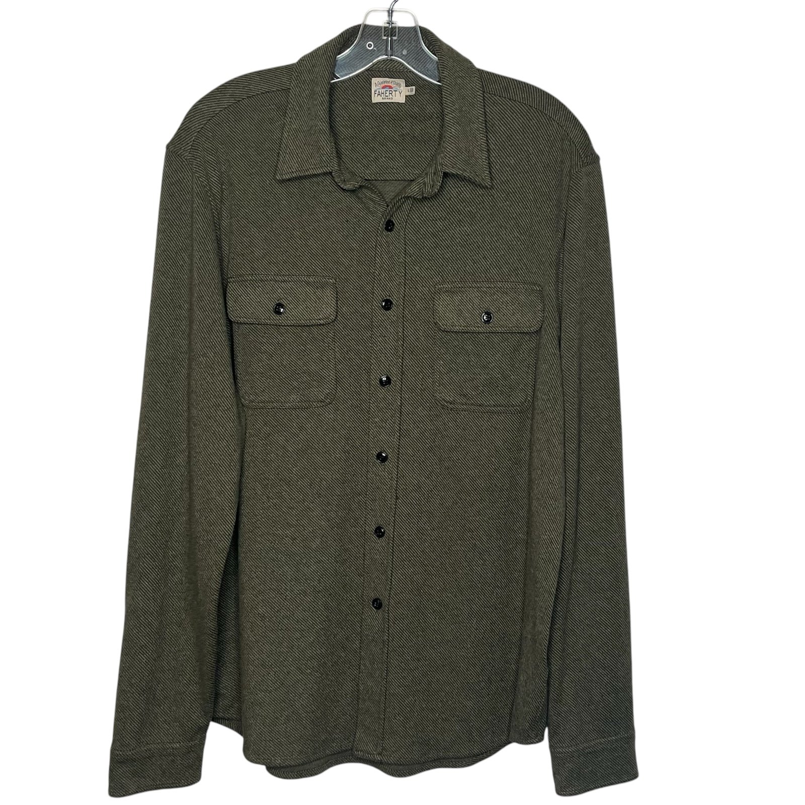 Faherty Legend Sweater Shirt Mens Sz L Button Up Olive Melange Twill