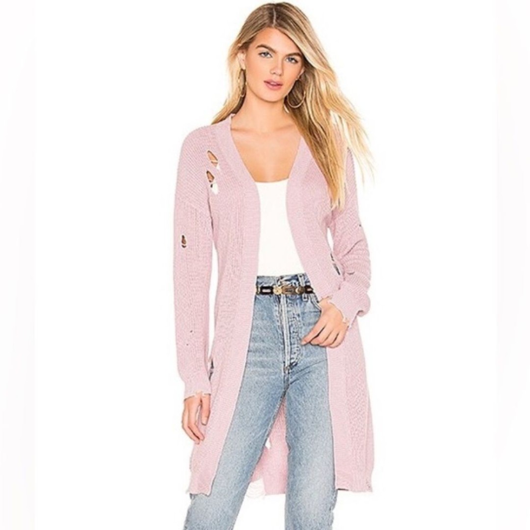Nwt REVOLVE One Grey Day Cashmere Mauve Pink Wyatt Distressed Cardigan Sweater