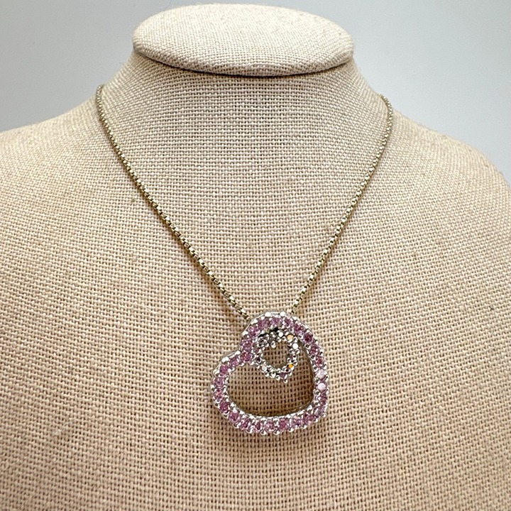 VTG Sterling Silver 925 Pink Cubic Zirconia Pendant Necklace Size 18 Length