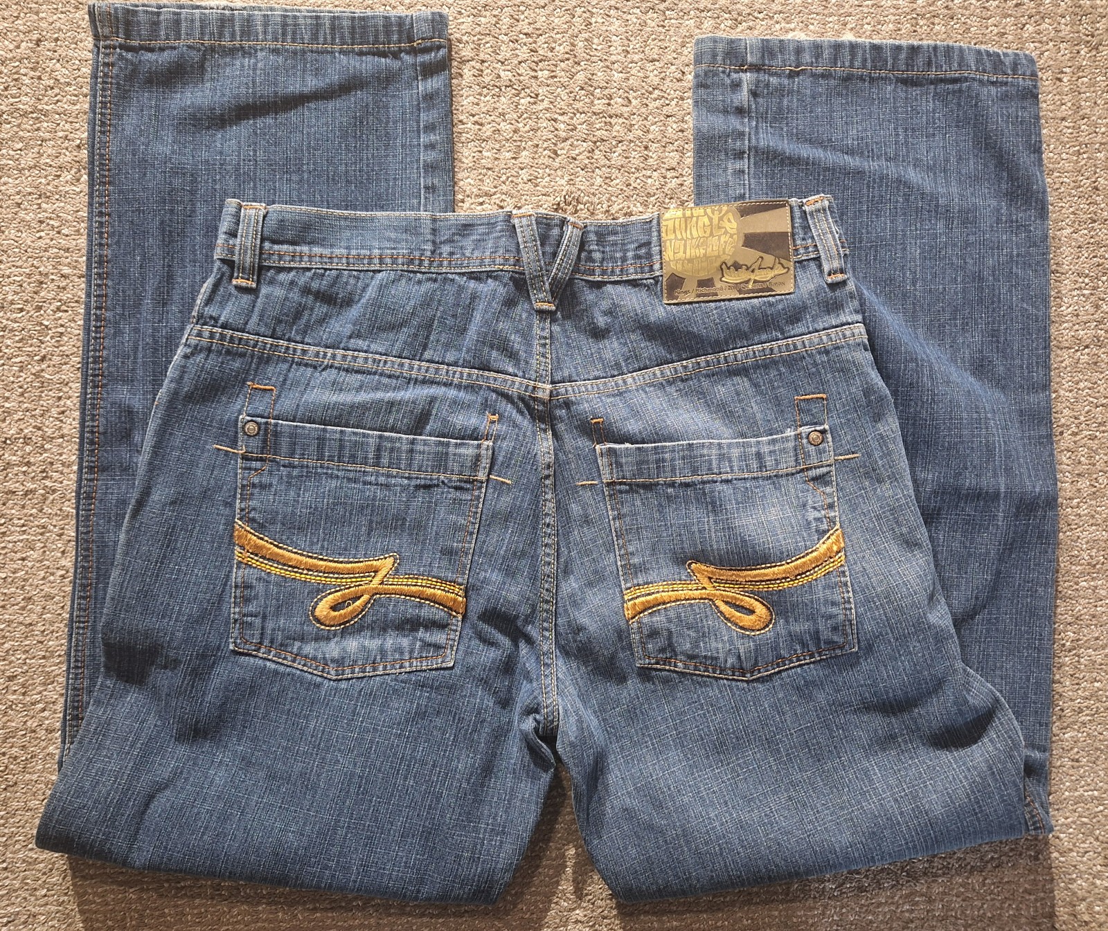 Vintage Y2K 5ive Jungle Jeans Baggy Embroidered Denim Mens Size 36 (Meas. 35x33)