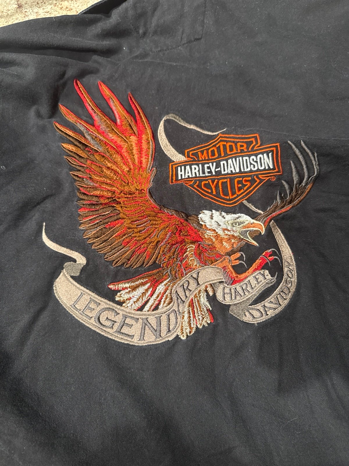 Mens Harley Davidson Black Embroidered EAGLE Long Sleeve Button Shirt XL
