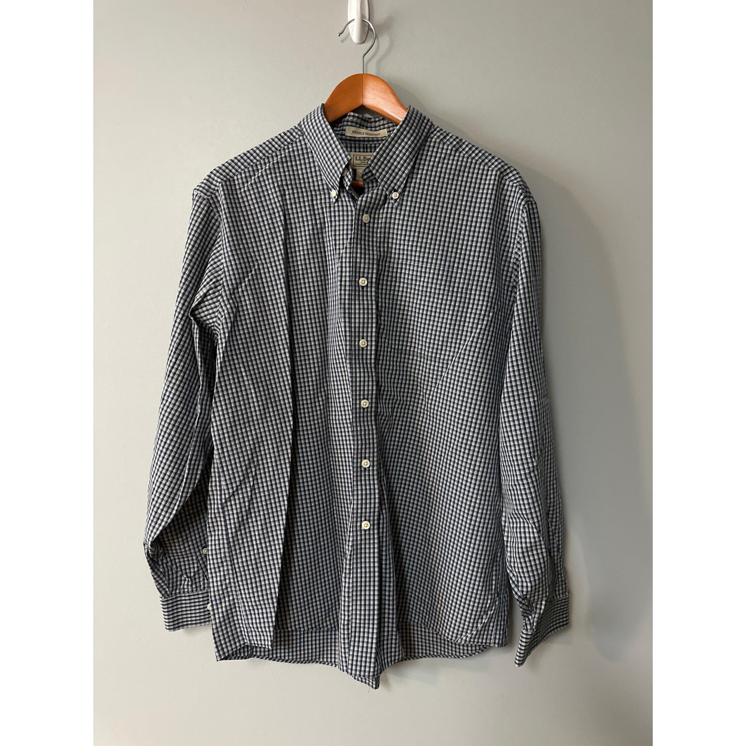 Men’s Size L L.L. Bean Blue Checkered Dress Shirt