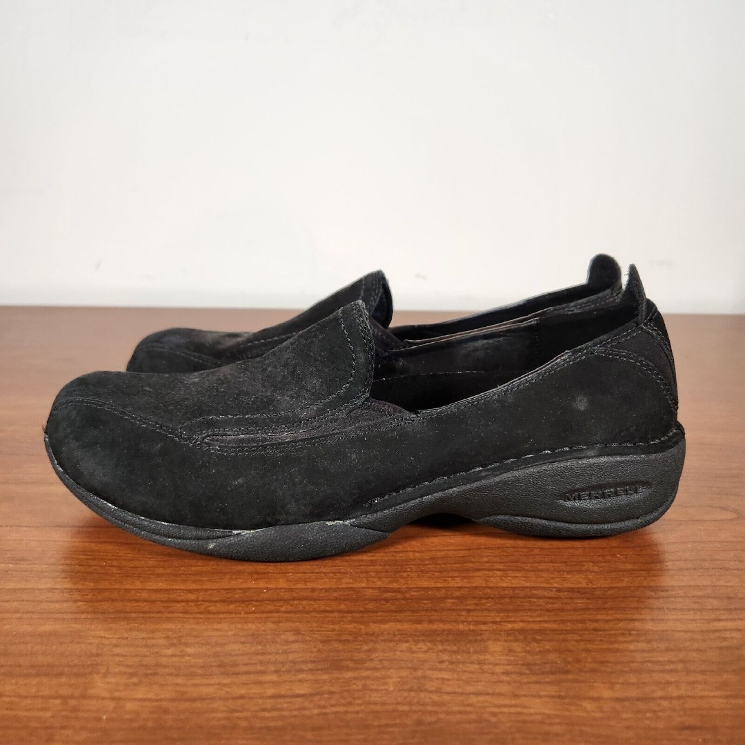 Merrell Primo Moc II Midnight Black Suede Leather Slip On Shoes Women's Size 8