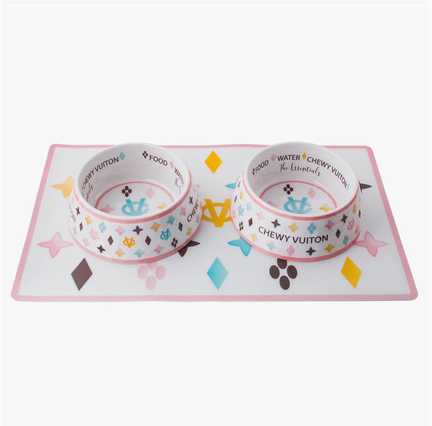 Chewy Vuitton Pet bowl Set Small with Placemat
