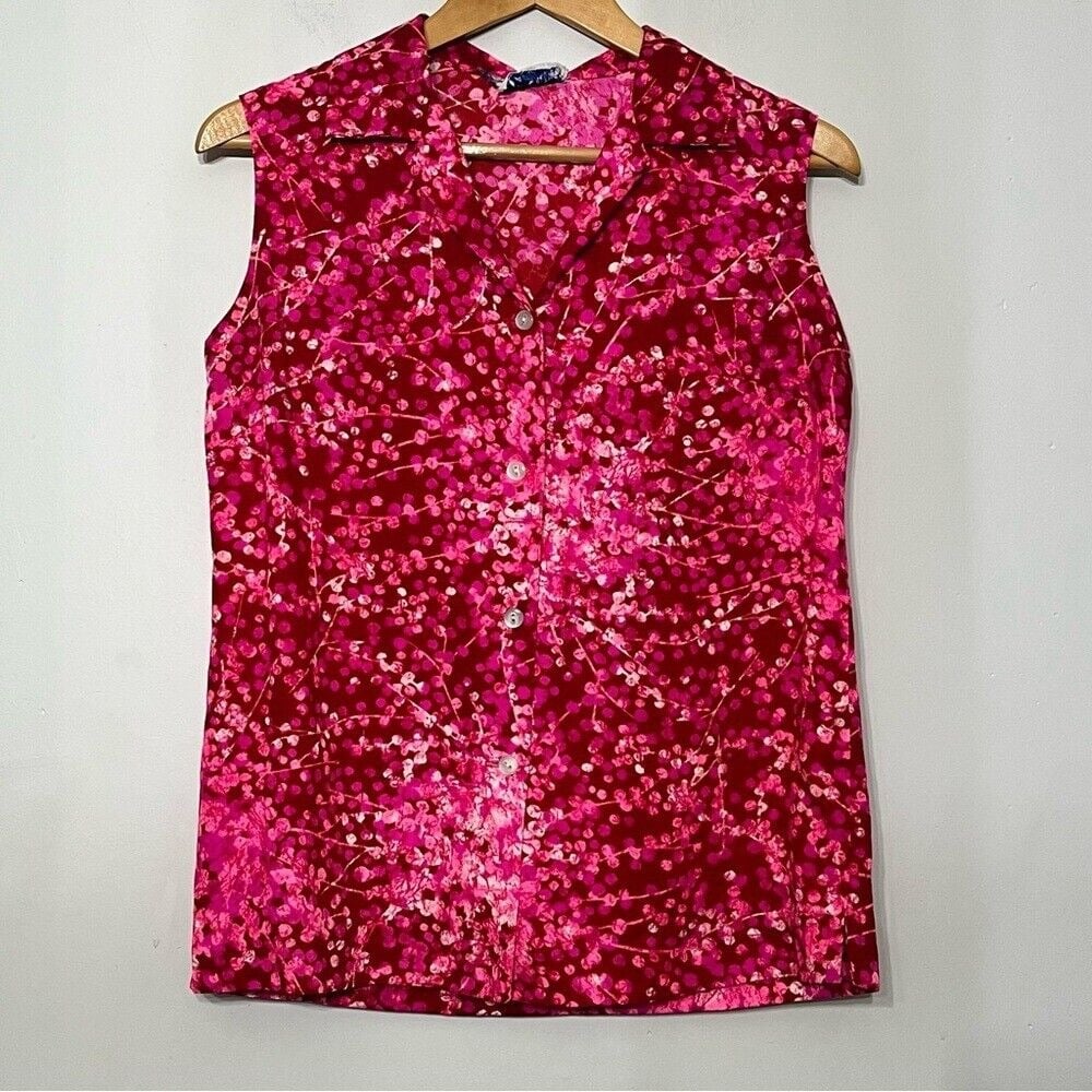 Rai Nani Hawaiian Shirt Vintage Women's Sleeveless Button Up Barkcloth L