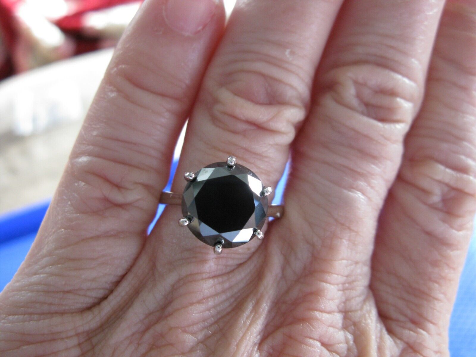 4.87ct 100% REAL NATURAL BLACK DIAMOND RING, CERTIFICATE,FR EE DIA TESTER Size 7