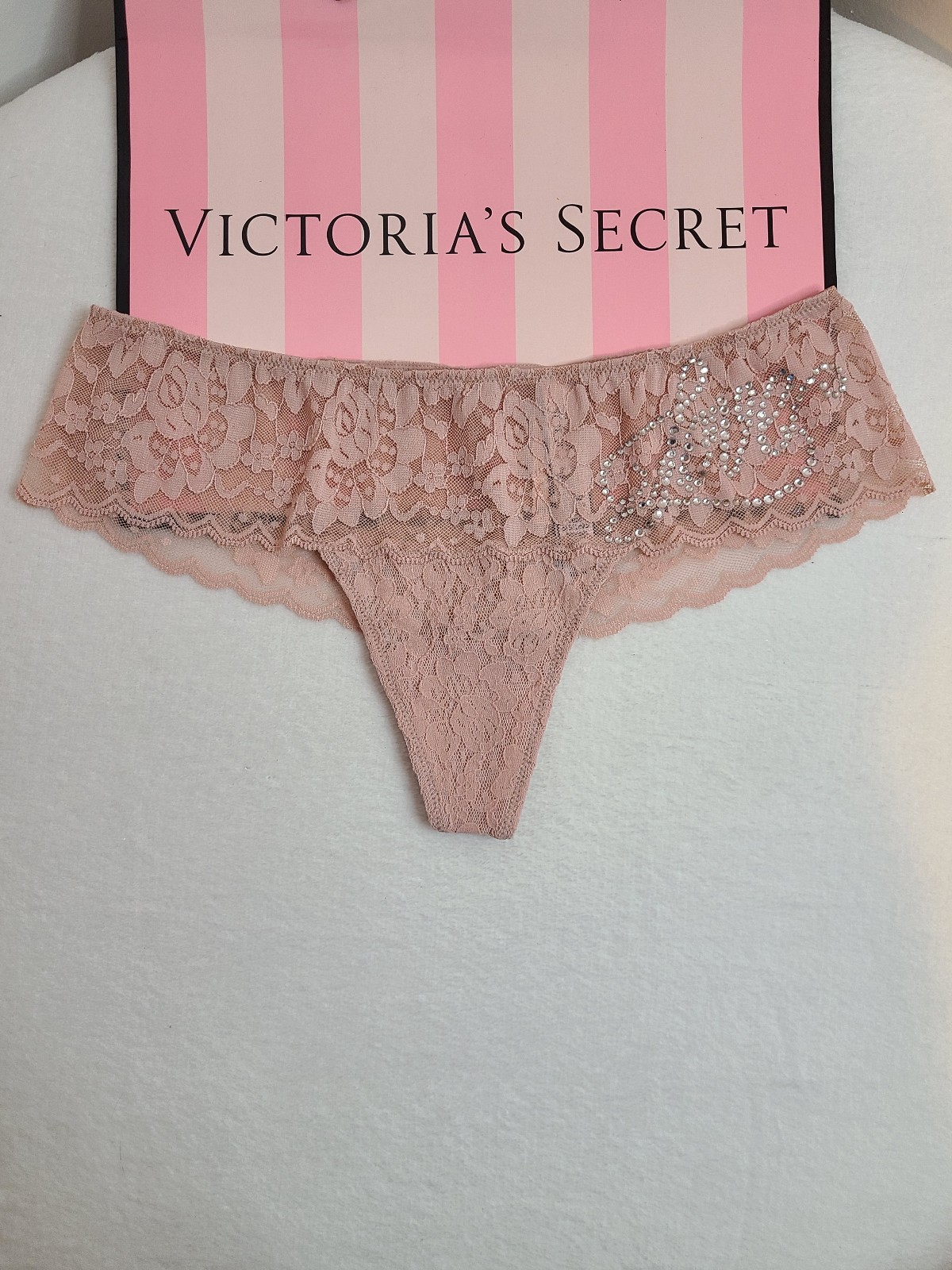NWT VS Dream Angels Bling Lace Wide Side Thong Panty XS