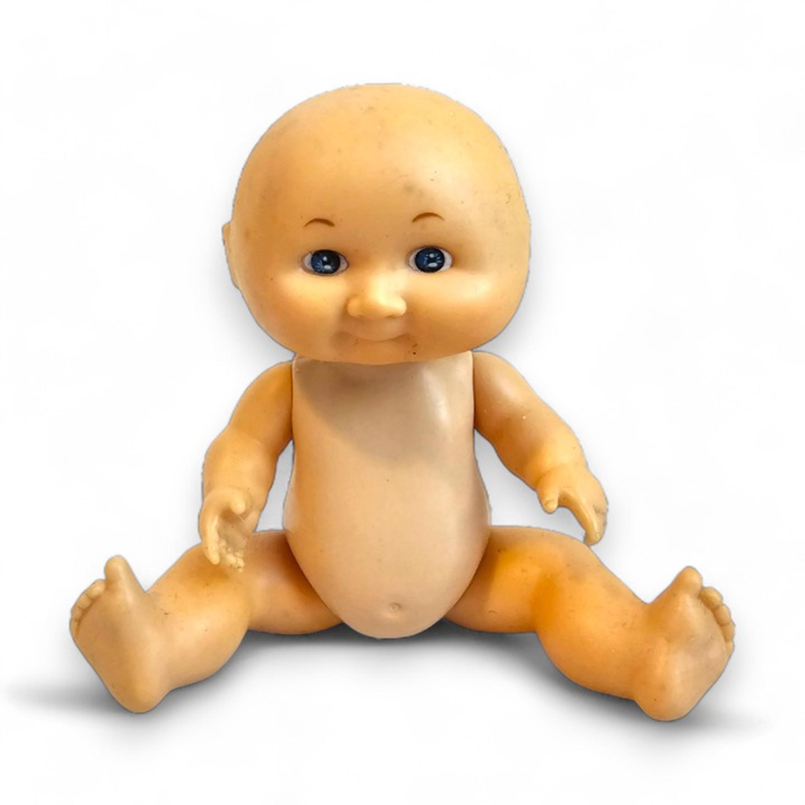 Playmates Jointed Baby Doll Bald No Hair Blue Eyes Vintage Hong Kong Small 5.5"
