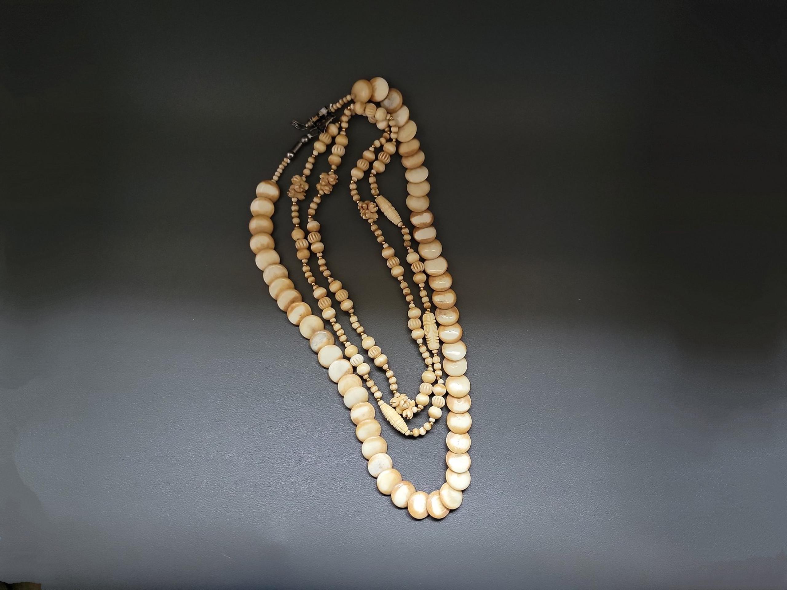 Vintage Carved Bone Bead Necklace Bundle – Tribal Boho Style
