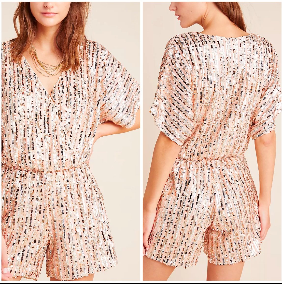 NWT Anthropologie Raga Sariah Sequined Romper in Blush Pink size S