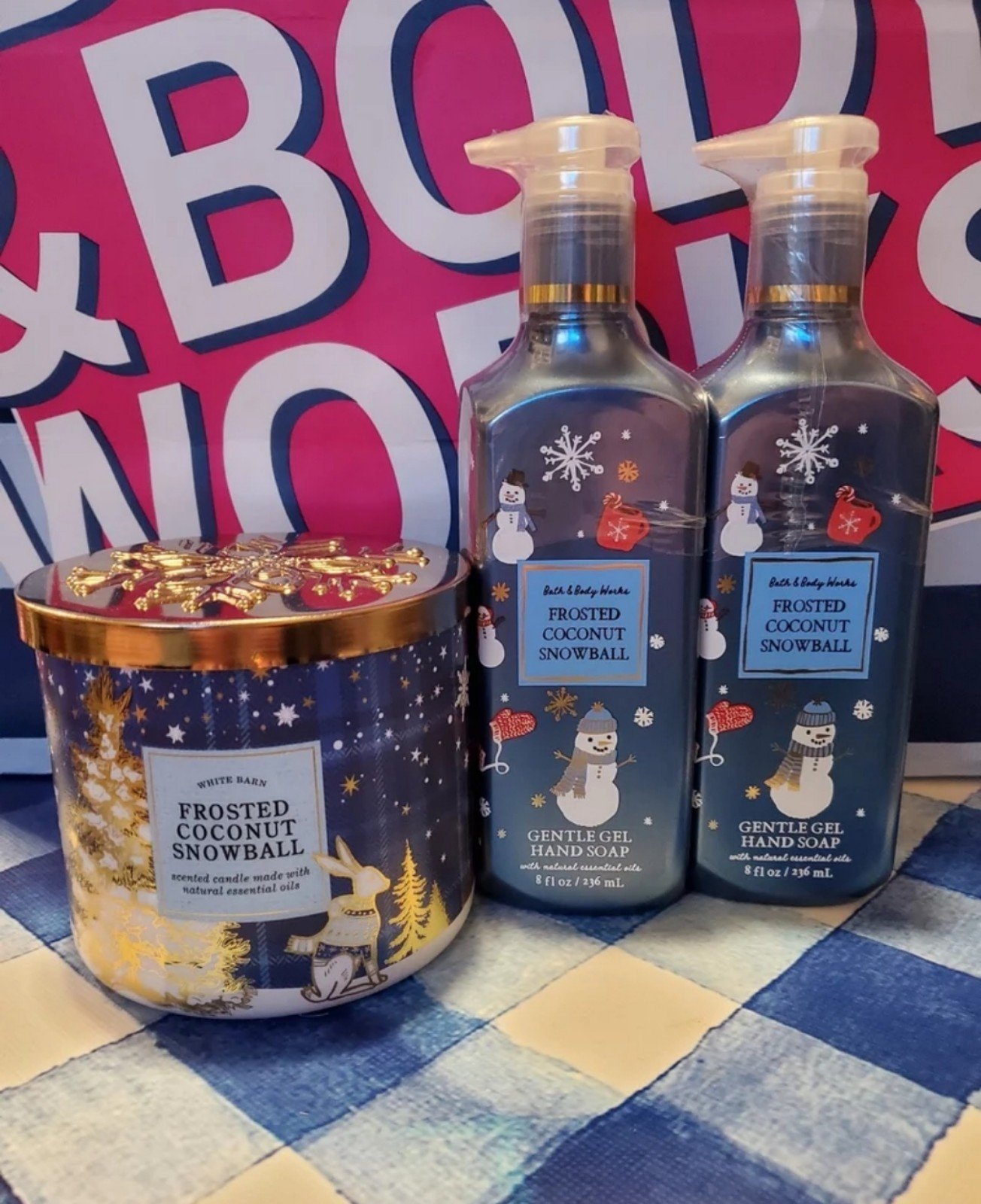 Frosted coconut snowball hand soap & candle from bath and body works