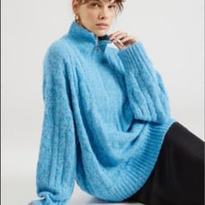 Topshop knitted fluffy cable zip front sweater