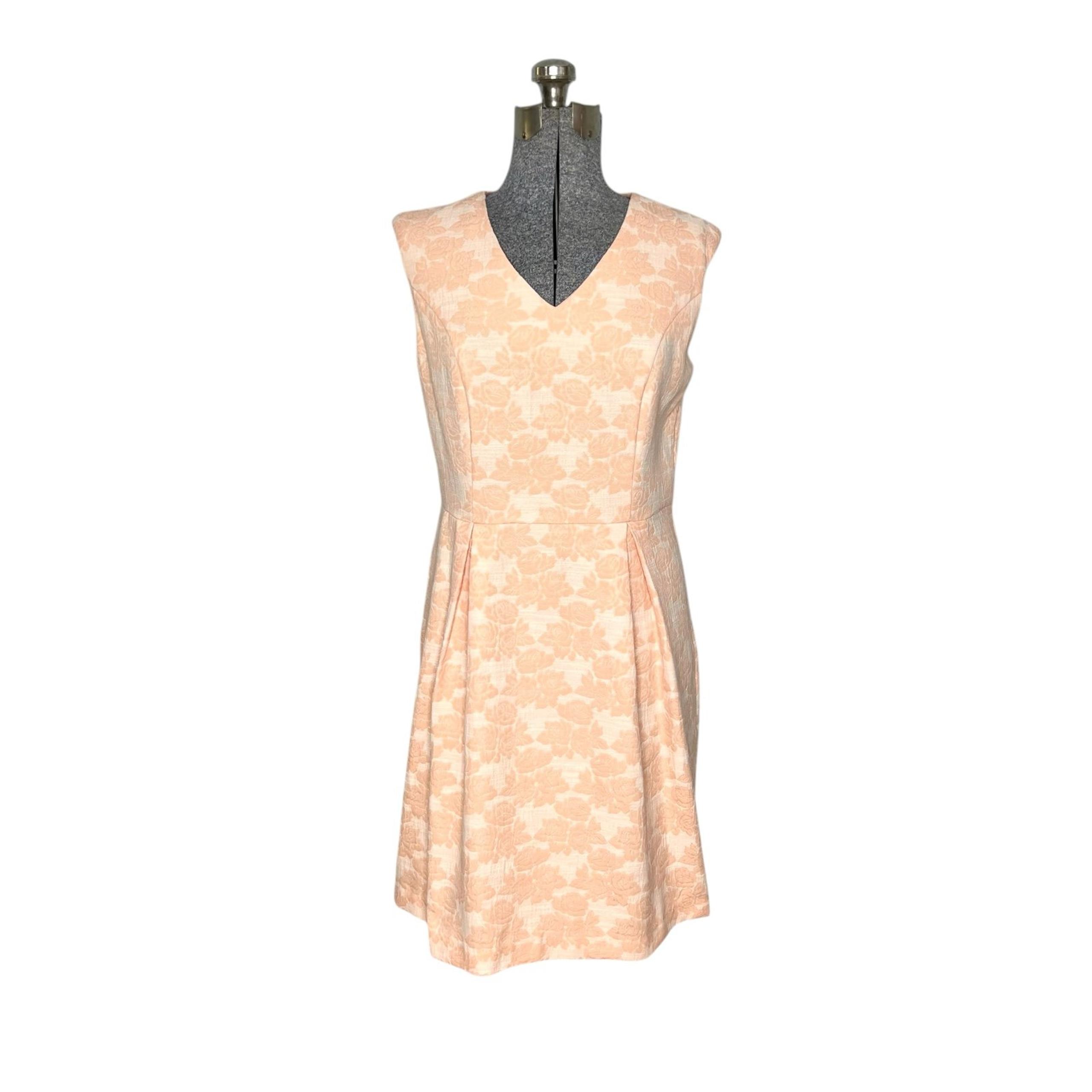 Liz Claiborne Peach Rose Floral Jacquard Pleated Sleeveless Sheath Dress
