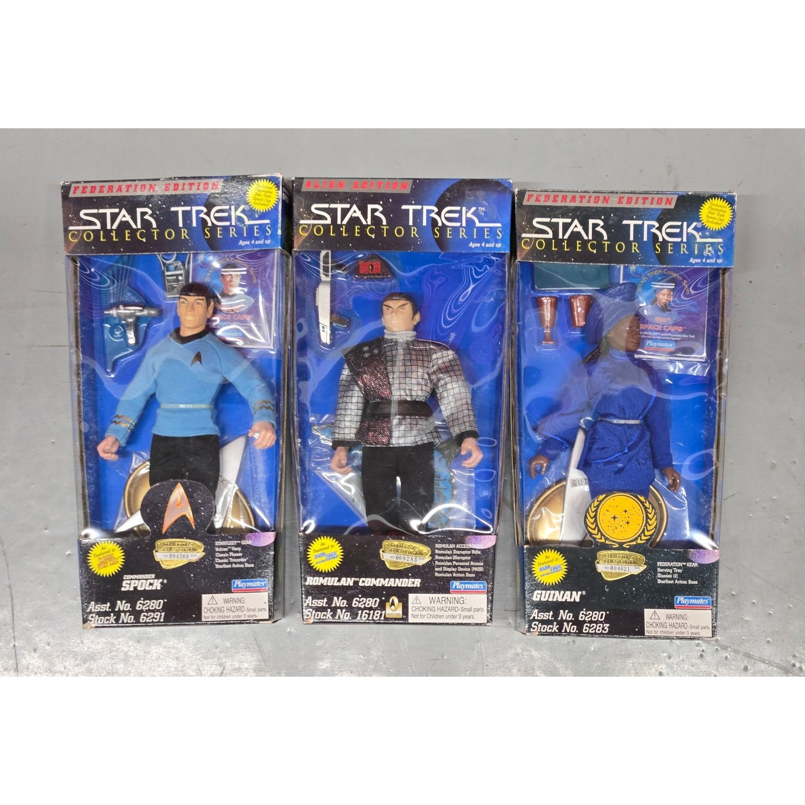 Lot of 3 Vintage Star Trek Collector Series Figures, Spock, Guinan, Romulan Comm