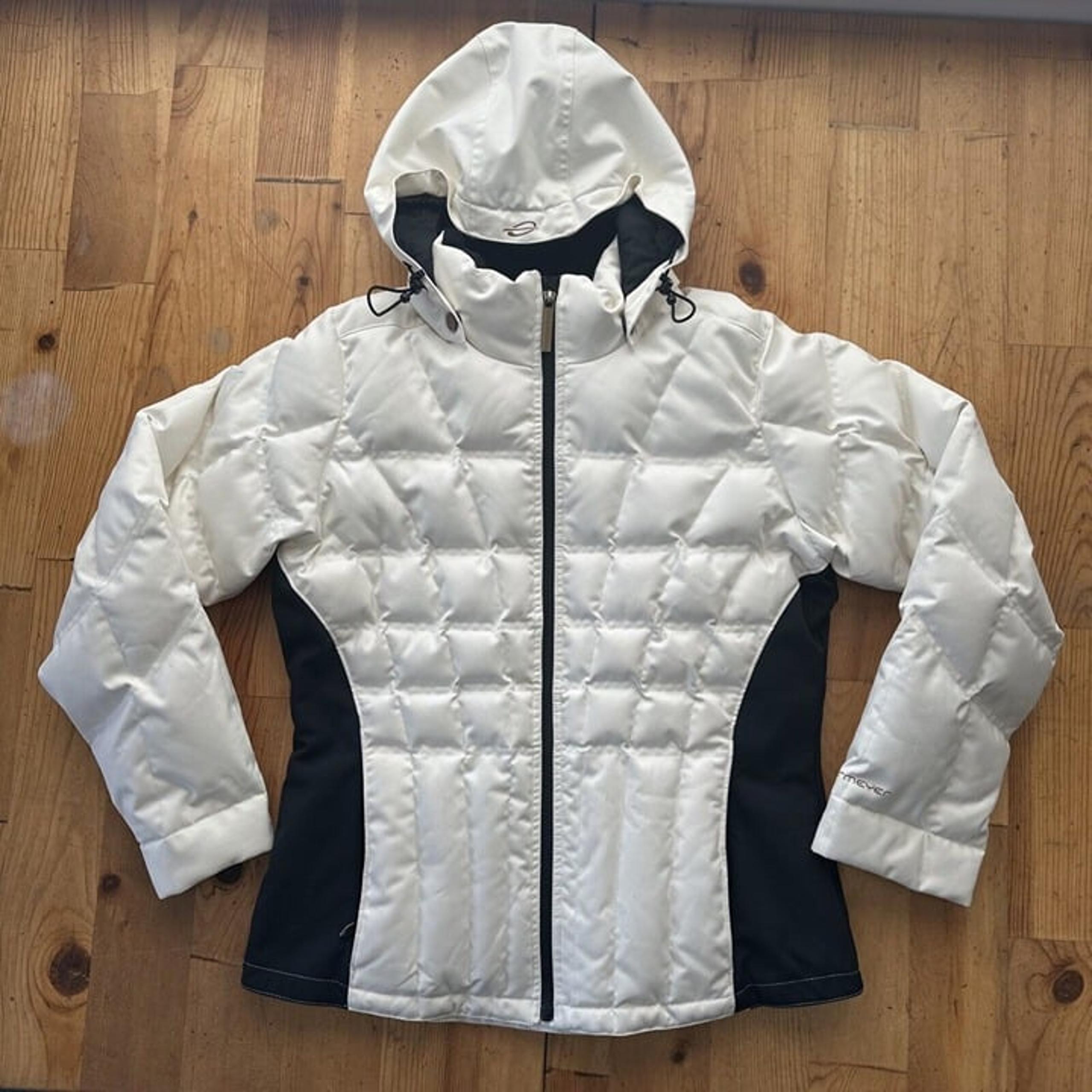 Obermeyer Down Coat Womens 12 White Black Duck Puffer Circuit Ski Snow