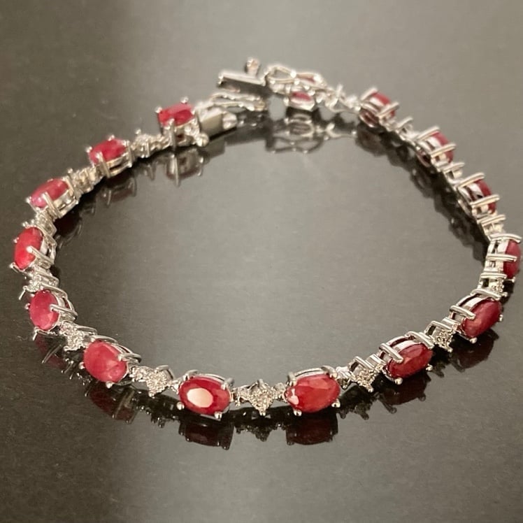 9 3/4 CT Natural Ruby and Diamond Platinum Finish Bracelet 7”