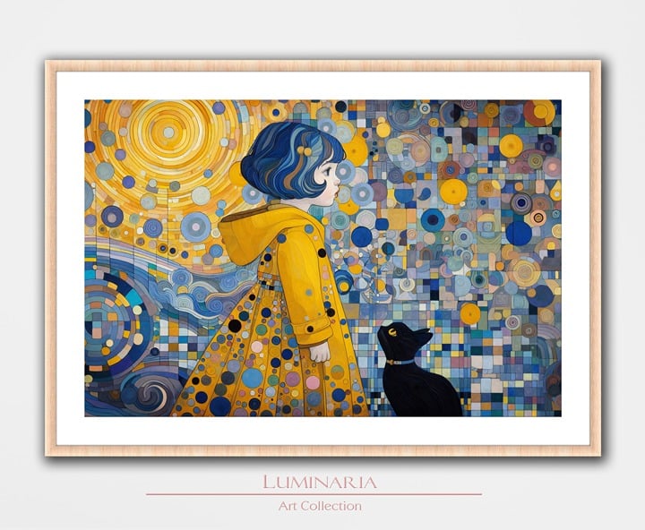 13x19 Coraline Inspired Art Print Wall Home Decor Cat Gustav Klimt Art Nouveau