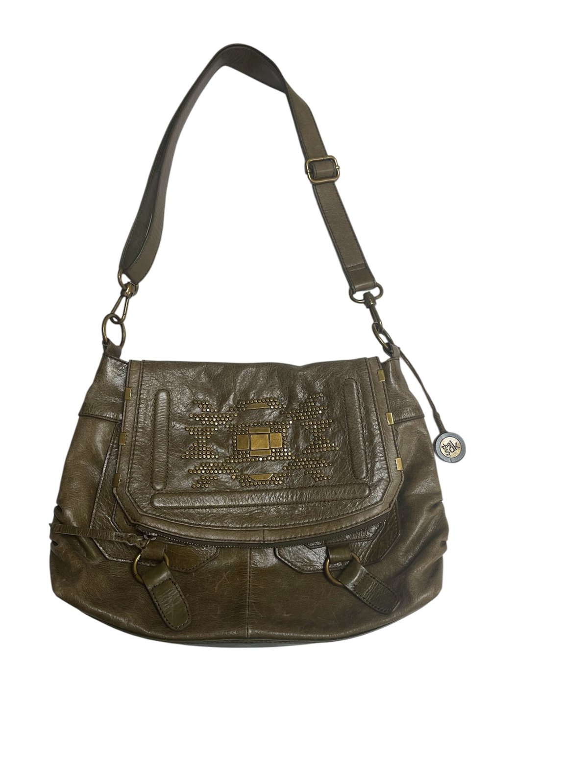 The Sak Distressed Studded Olive Green Satchel