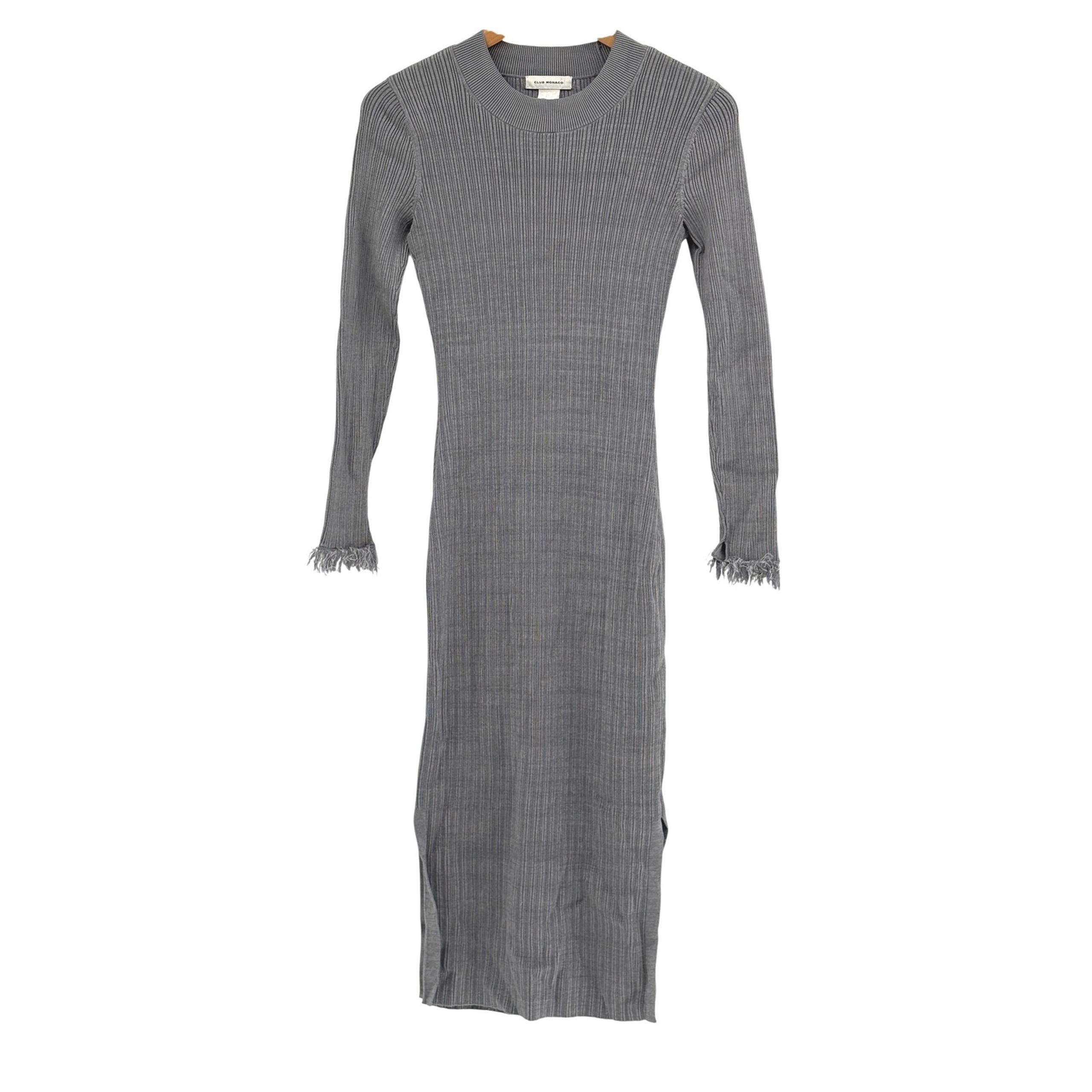 Club Monaco Midi Dress Bodycon Women Size Small Gray Rib Long Sleeve Space Dye