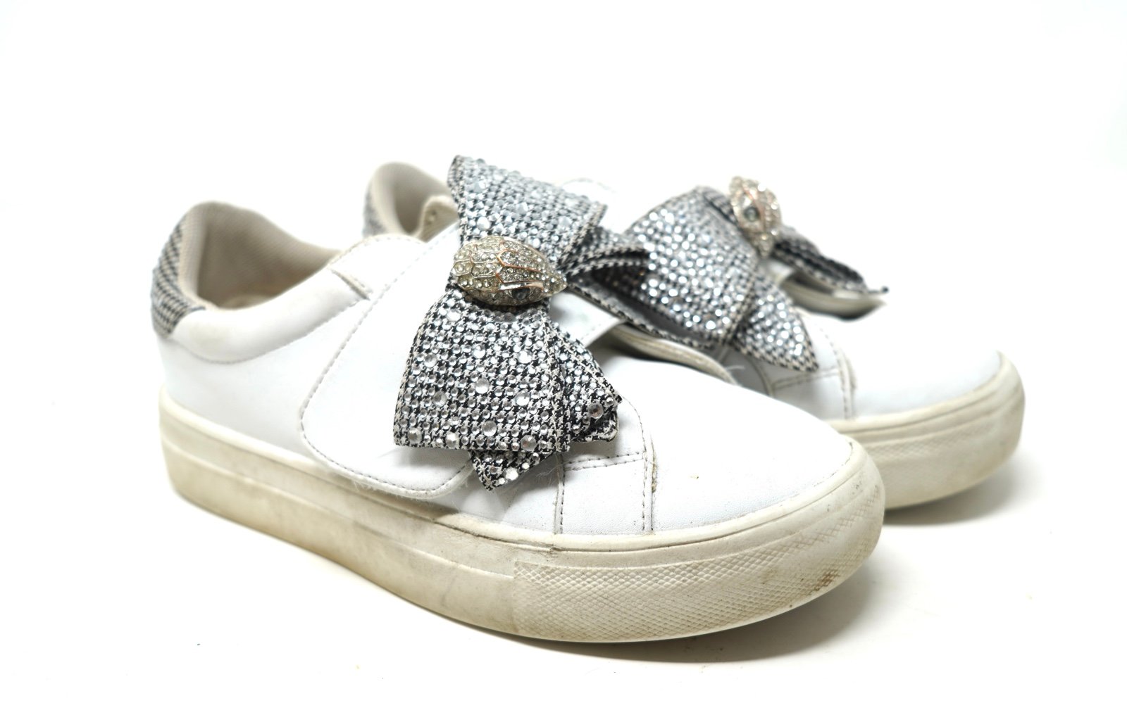 Kurt Geiger London White Girls Mini Laney Bow Shoes  Size 3 M Crystal EUC